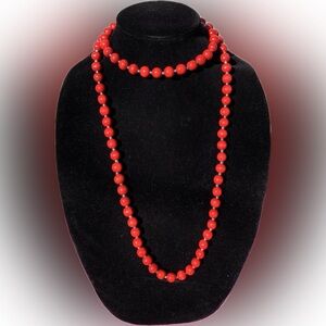 PANNEE by Panacea Elegant Red Beaded Necklace lightweight freestyle 45”